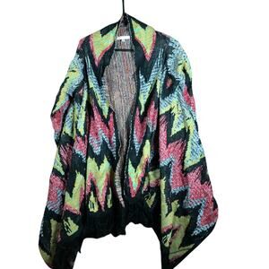 Peyton Jensen Womens Sweater Multicolored Cardigan Waterfall Open Front Small